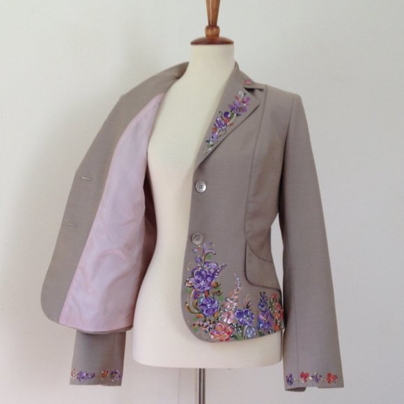 Calvin Klein Hand Painted Floral Blazer Jacket - Picture 4 of 16